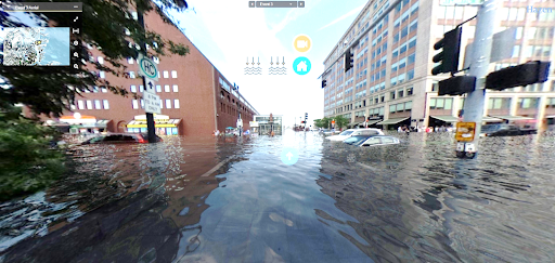 Visualization of a city street with water about 3 feet deep
