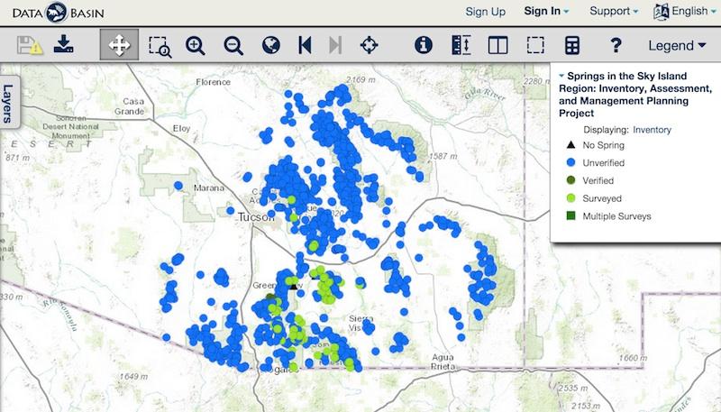 Screenshot of spring location map