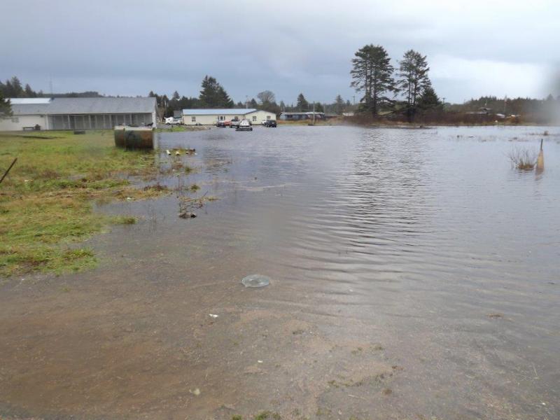 Seawater damage from storm surge in the lower village of Taholah, Washington